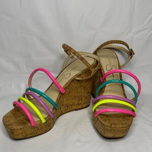 Jessica Simpson Colorful Strappy Cork Wedge Sandals Size 8.5